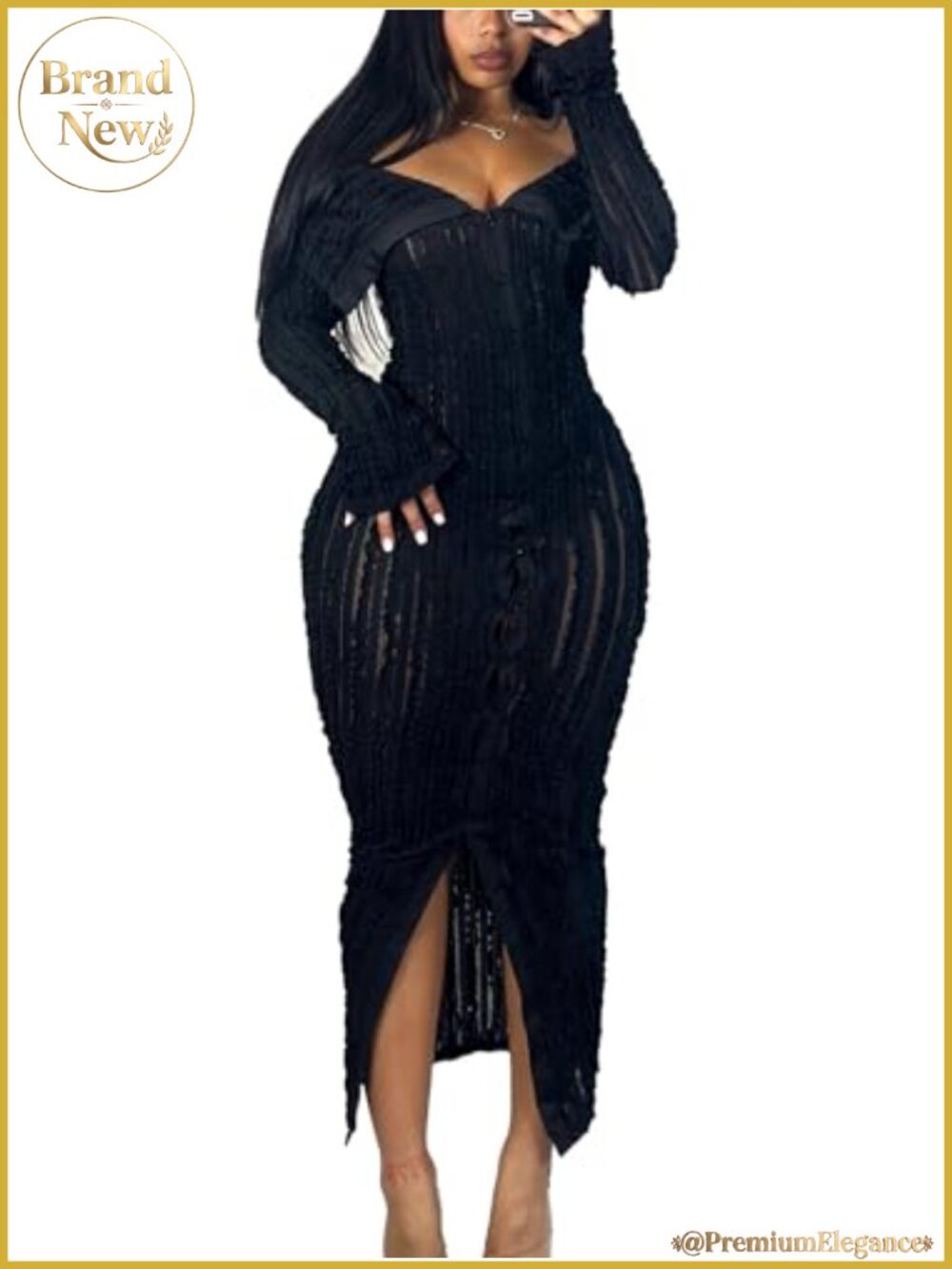 Sheer Mesh Ruffle Bodycon Maxi Dress Off Shoulder Button Down